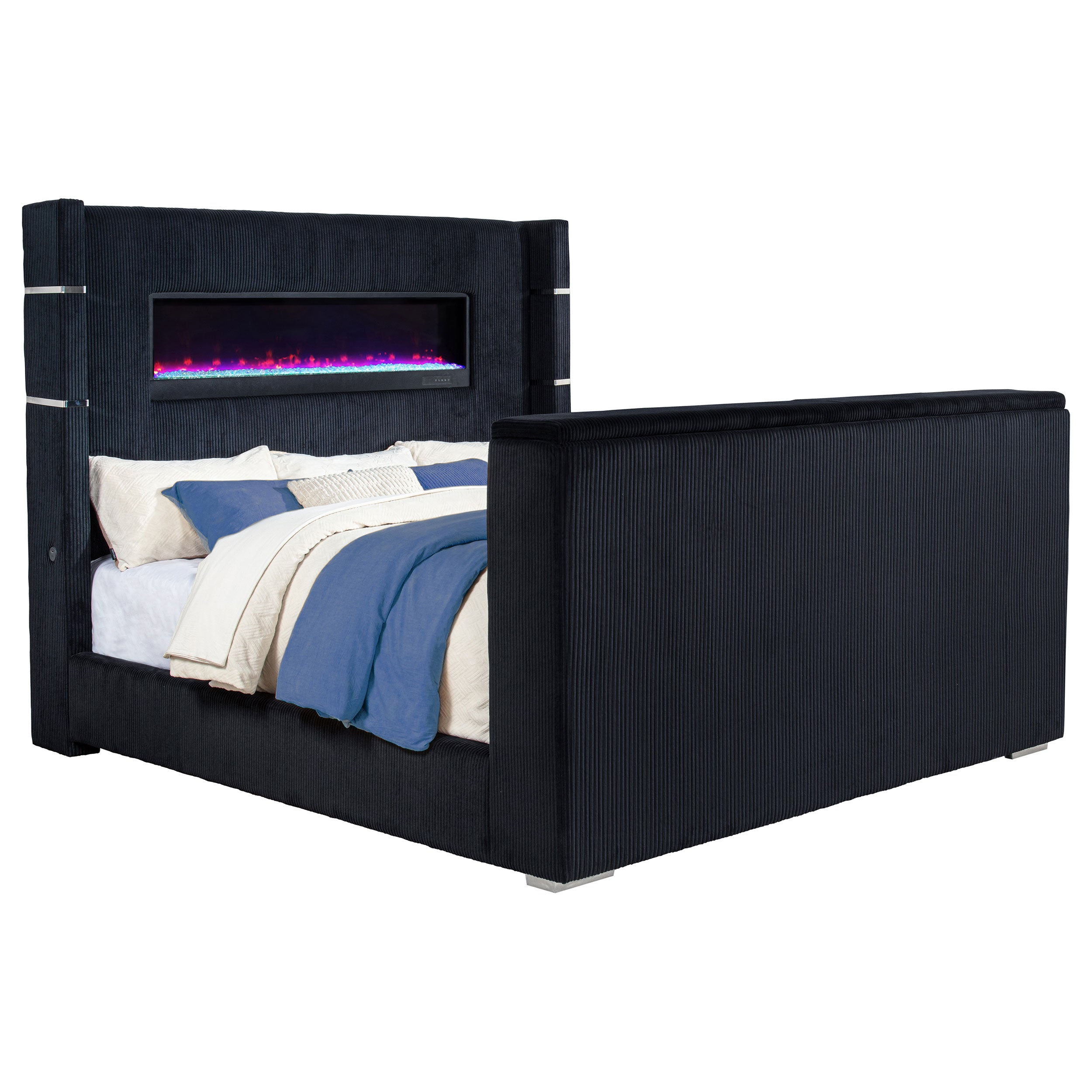 Best Furniture Outlet - Coaster - Tisdall Eastern King Flame Visualizer Wingback TV Bed Black - 315868BLKKE