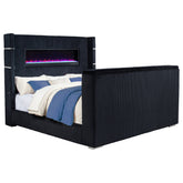 Best Furniture Outlet - Coaster - Tisdall Eastern King Flame Visualizer Wingback TV Bed Black - 315868BLKKE