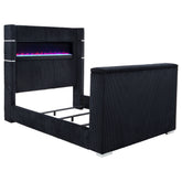 Best Furniture Outlet - Coaster - Tisdall Queen Flame Visualizer Wingback TV Bed Black - 315868BLKQ