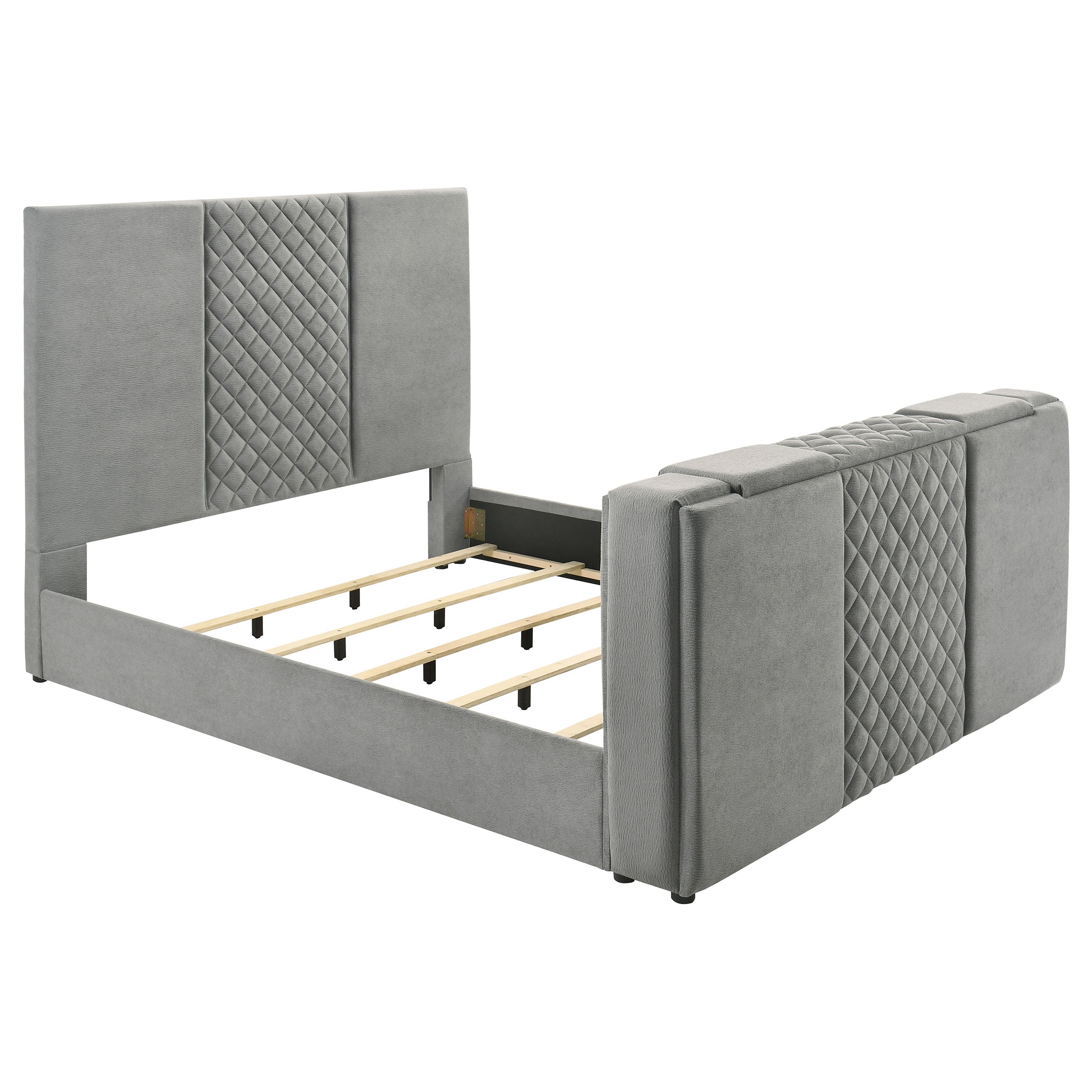 Best Furniture Outlet - Coaster - Tara 61-inch Upholstered Eastern King Panel TV Bed Grey - 315994KE