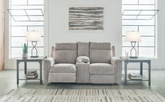 Best Furniture Outlet - Ashley Furniture - Barnsana Living Room - DBL REC PWR Loveseat w/Console / Ash - 3320196