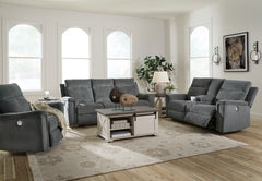Best Furniture Outlet - Ashley Furniture - Barnsana Power Reclining Sofa, Loveseat and Recliner - Power Reclining Sofa, Loveseat and Recliner / Gravel - 33202U2