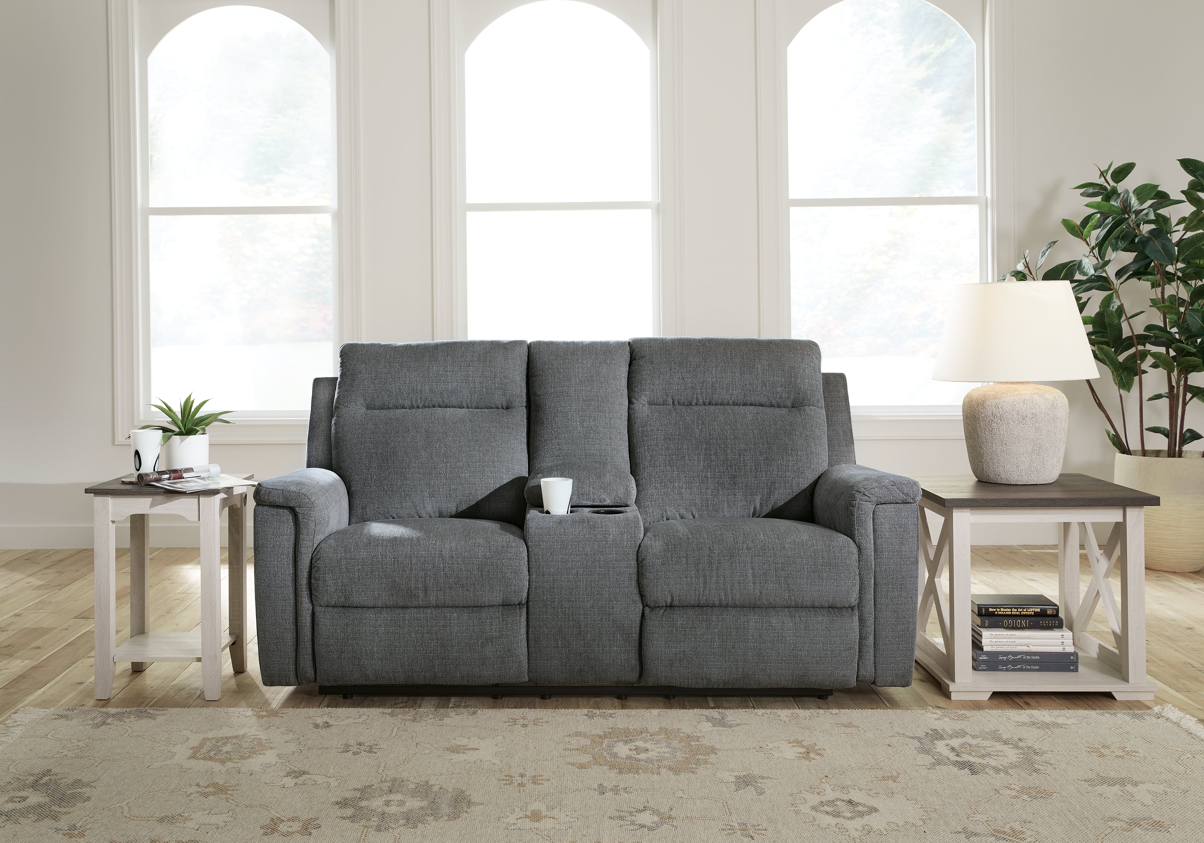 Best Furniture Outlet - Ashley Furniture - Barnsana Living Room - DBL REC PWR Loveseat w/Console / Ash - 3320196