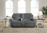 Best Furniture Outlet - Ashley Furniture - Barnsana Living Room - DBL REC PWR Loveseat w/Console / Ash - 3320196