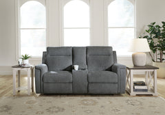 Best Furniture Outlet - Ashley Furniture - Barnsana Living Room - DBL REC PWR Loveseat w/Console / Ash - 3320196