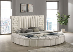 Best Furniture Outlet - Coaster - Sonya Upholstered Eastern King Round Storage Bed Ivory - 360111KE
