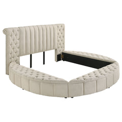 Best Furniture Outlet - Coaster - Sonya Upholstered Eastern King Round Storage Bed Ivory - 360111KE