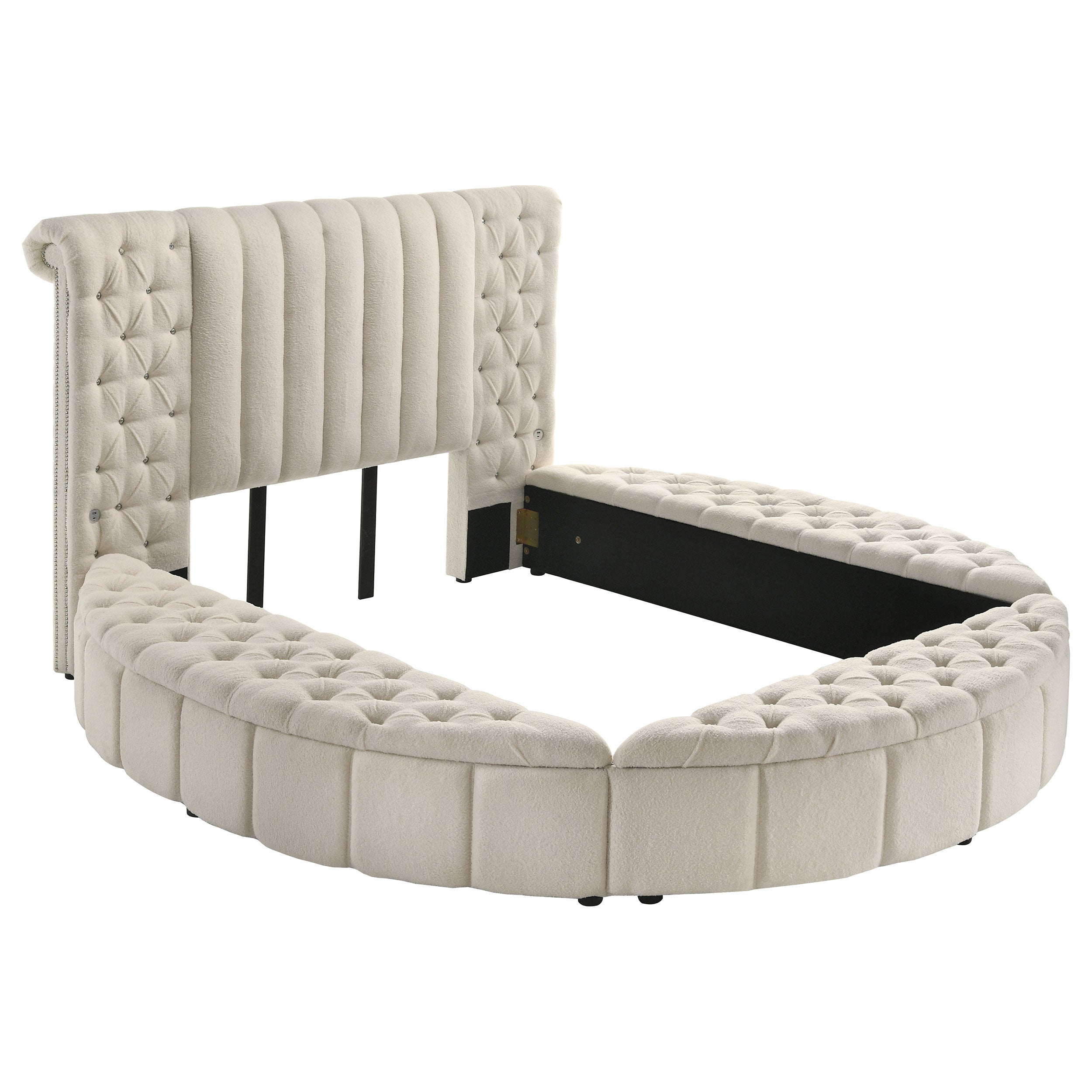 Best Furniture Outlet - Coaster - Sonya Upholstered Queen Round Storage Bed Ivory - 360111Q