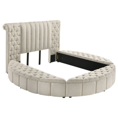Best Furniture Outlet - Coaster - Sonya Upholstered Queen Round Storage Bed Ivory - 360111Q