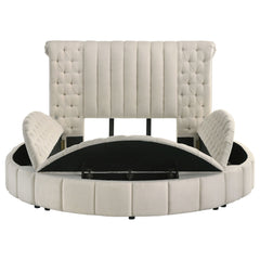 Sonya Upholstered Queen Round Storage Bed Ivory