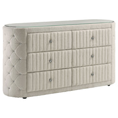 Best Furniture Outlet - Coaster - Sonya 6-drawer Upholstered Bedroom Dresser Ivory - 360113