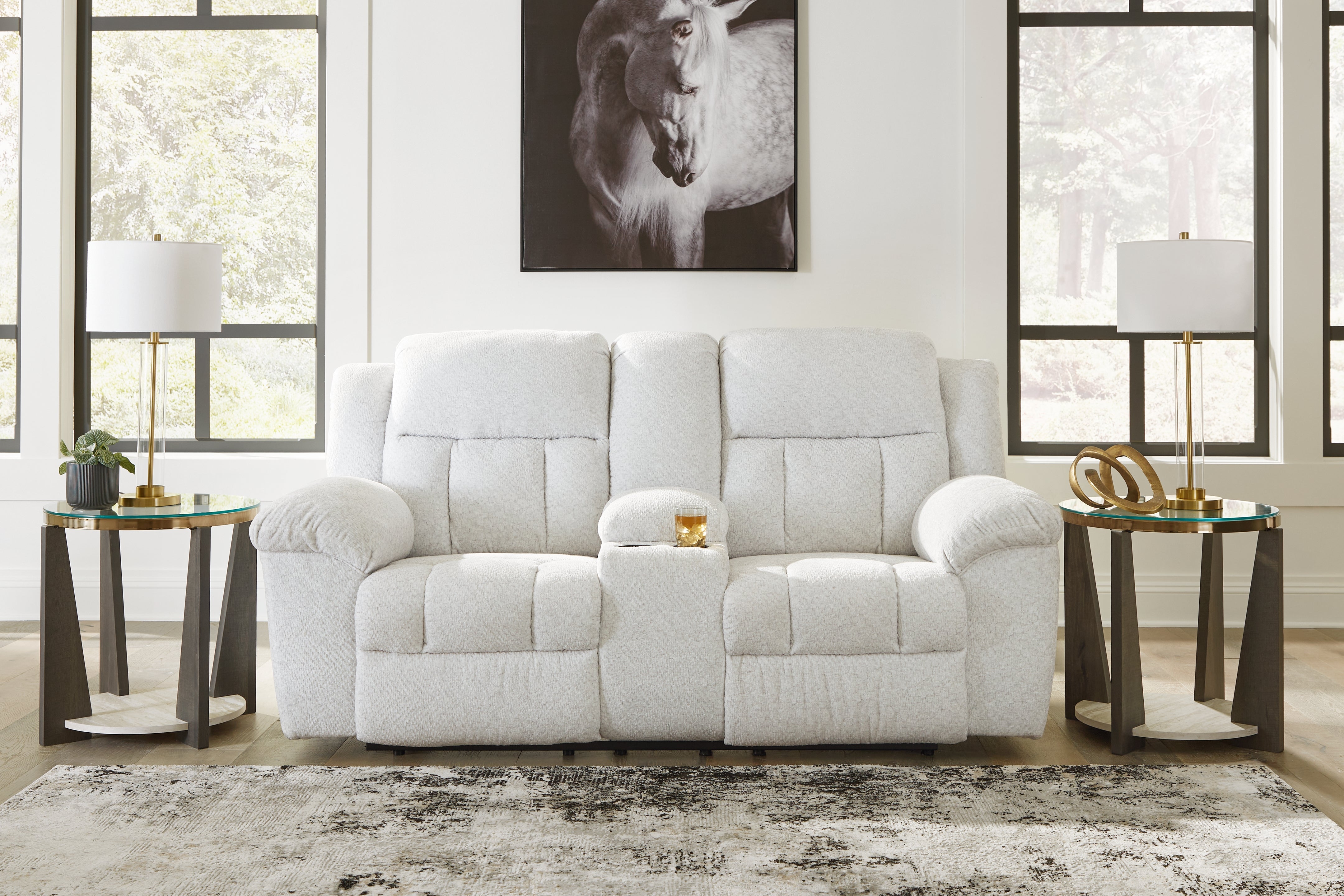 Best Furniture Outlet - Ashley Furniture - Frohn Living Room - DBL Rec Loveseat w/Console / Snow - 3740594