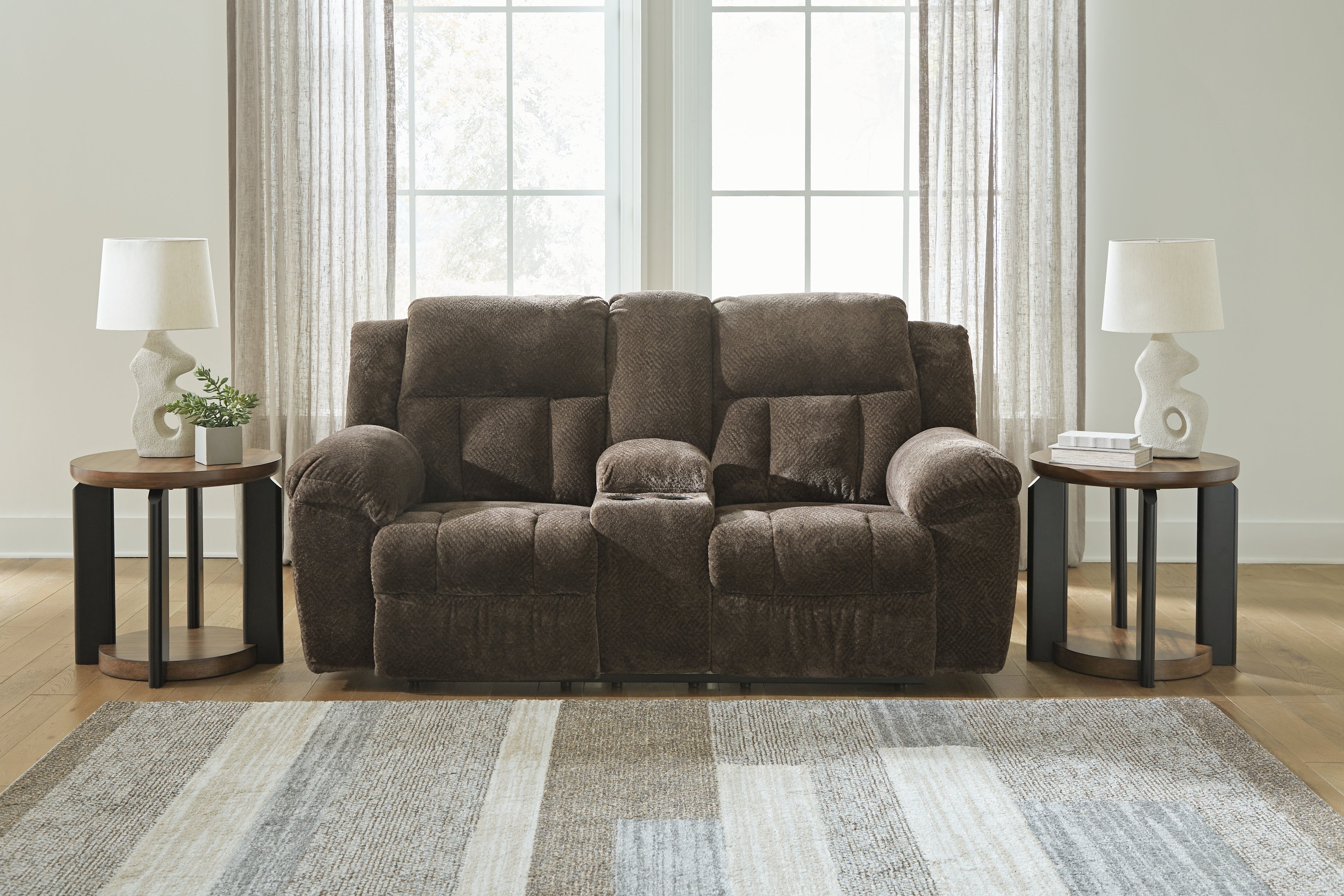 Best Furniture Outlet - Ashley Furniture - Frohn Living Room - DBL Rec Loveseat w/Console / Chocolate - 3740794