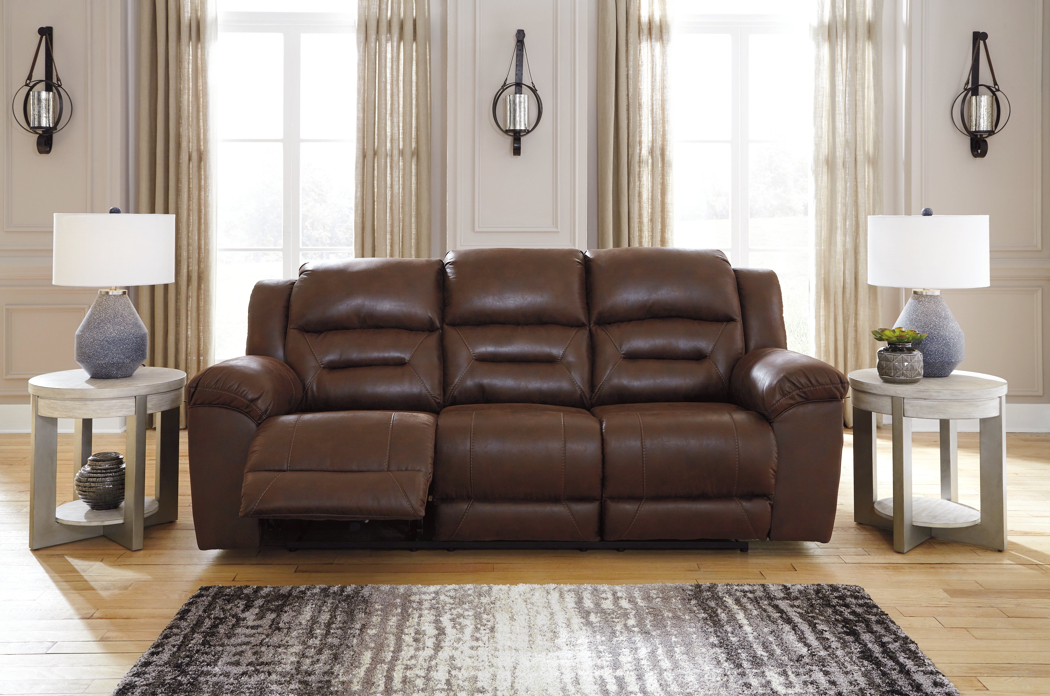 Best Furniture Outlet - Ashley Furniture - Stoneland Living Room - Reclining Sofa / Chocolate - 3990488