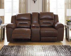 Best Furniture Outlet - Ashley Furniture - Stoneland Living Room - DBL Rec Loveseat w/Console / Chocolate - 3990494