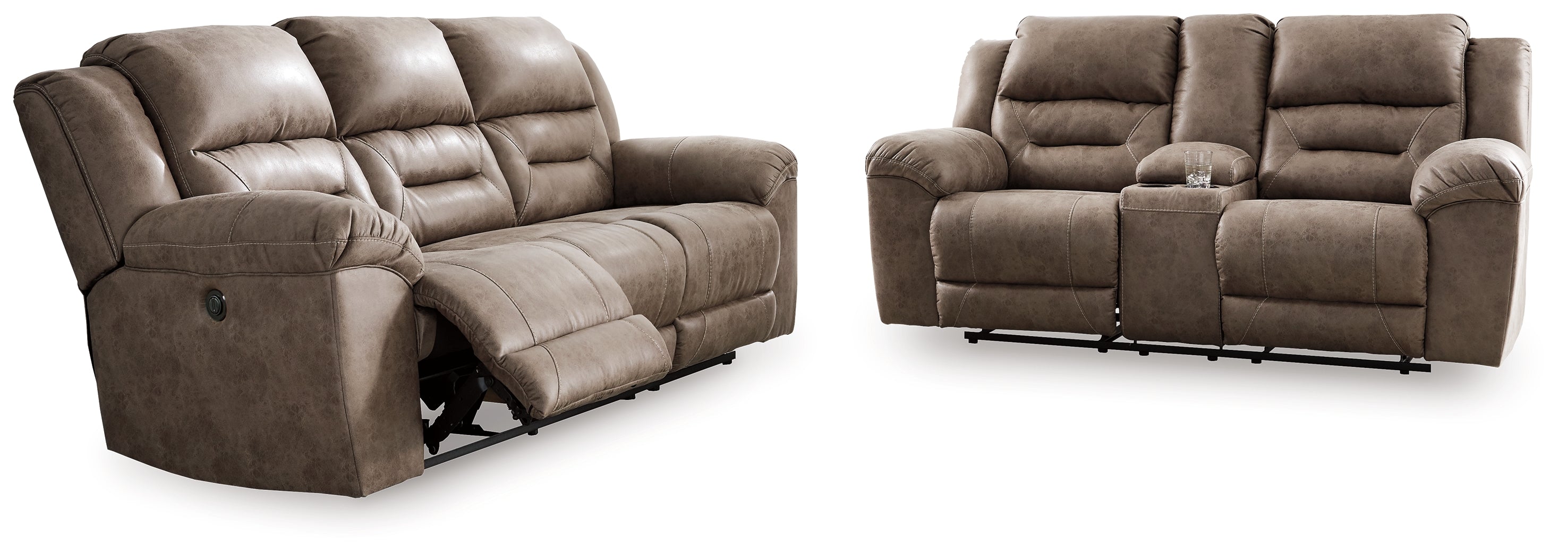 Best Furniture Outlet - Ashley Furniture - Stoneland Power Reclining Sofa and Loveseat - Power Reclining Sofa and Loveseat / Fossil - 39905U3