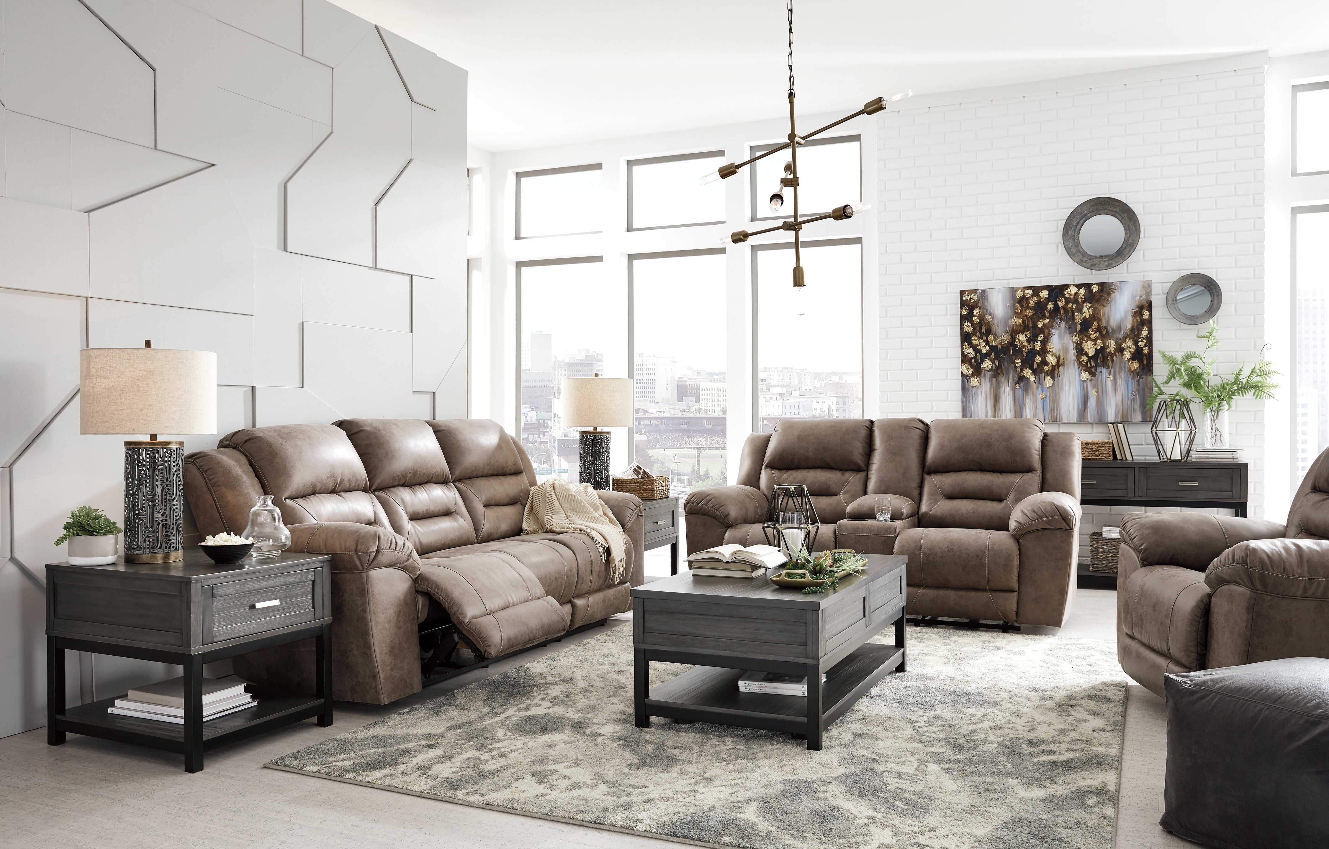 Best Furniture Outlet - Ashley Furniture - Stoneland Reclining Sofa, Loveseat and Recliner - Reclining Sofa, Loveseat and Recliner - 39905U6