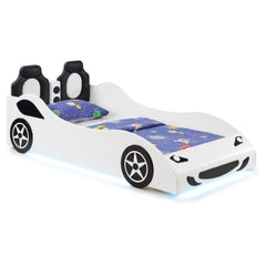 Best Furniture Outlet - Coaster - Cruiser Wood Twin LED Race Car Bed and 7-inch Mattress White - 400477-SM
