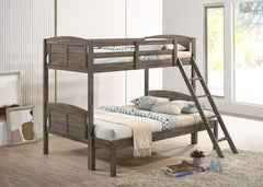 Best Furniture Outlet - Coaster - Flynn Wood Twin Over Full Bunk Bed with Mattress Weathered Brown - 400809-SM