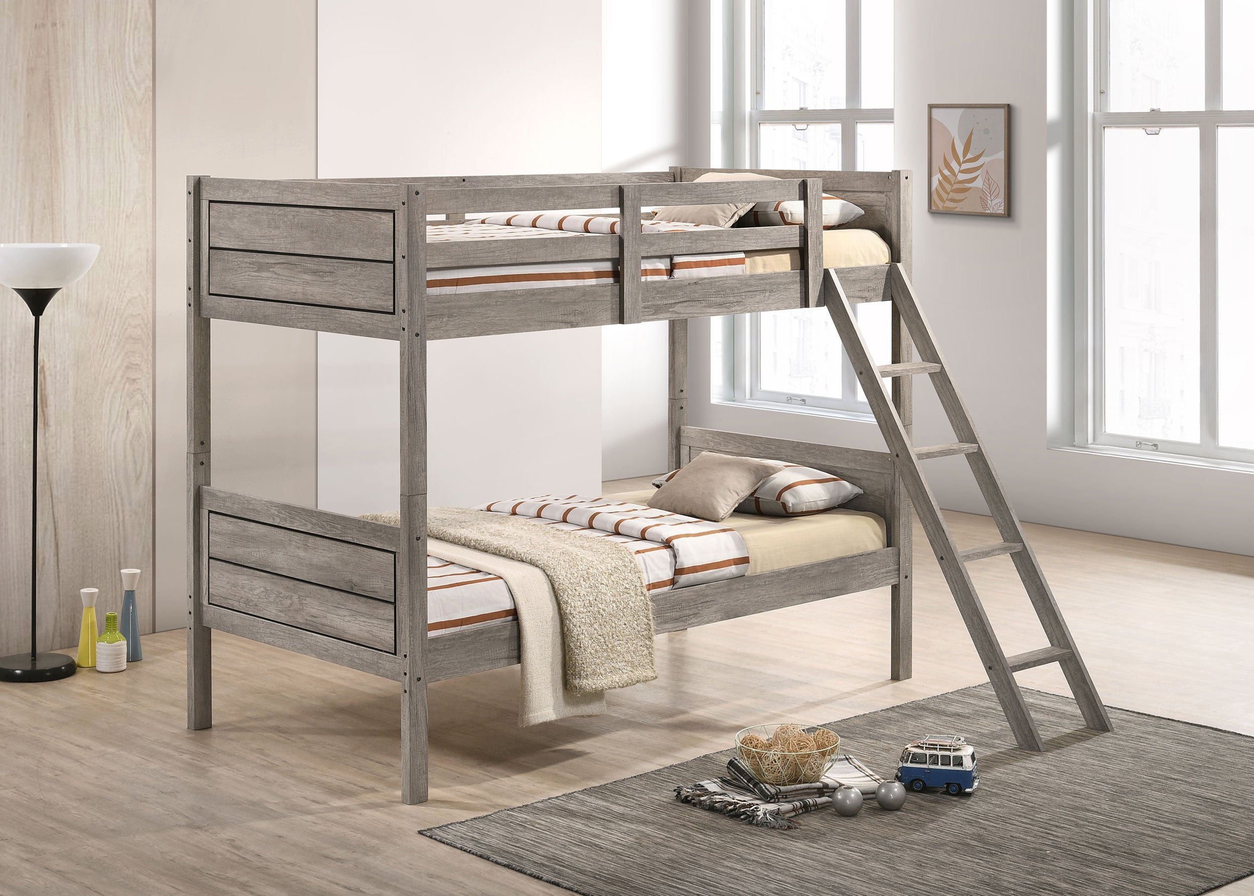 Best Furniture Outlet - Coaster - Ryder Wood Twin Over Twin Bunk Bed with Mattress Weathered Taupe - 400818-SM