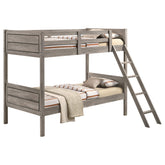 Best Furniture Outlet - Coaster - Ryder Wood Twin Over Twin Bunk Bed with Mattress Weathered Taupe - 400818-SM
