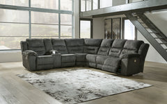 Best Furniture Outlet - Ashley Furniture - Nettington Sectional - 4-Piece Power Reclining Sectional / Smoke - 44101S3