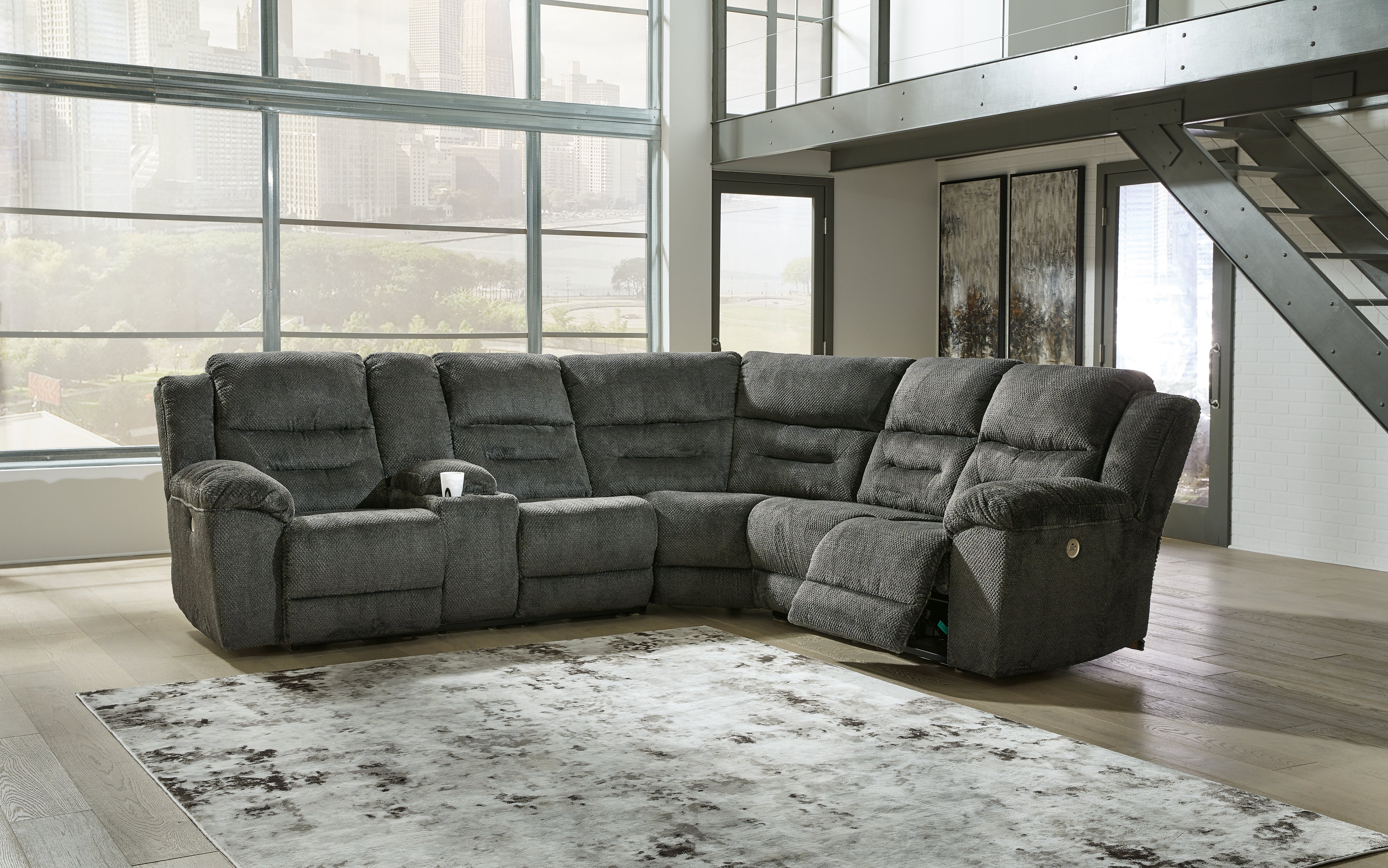 Best Furniture Outlet - Ashley Furniture - Nettington Sectional - 4-Piece Power Reclining Sectional / Smoke - 44101S3