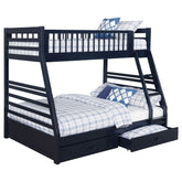 Best Furniture Outlet - Coaster - Ashton 2-drawer Wood Twin Over Full Bunk Bed Navy Blue - 460181