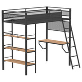 Best Furniture Outlet - Coaster - Campus 3-shelf Metal Twin Workstation Loft Bed Matte Black - 460332BLK