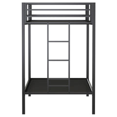 Alevera Metal Twin Over Twin Bunk Bed with Ladder Black