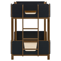 Morris Twin Over Twin Wood Bunk Bed Black and Walnut