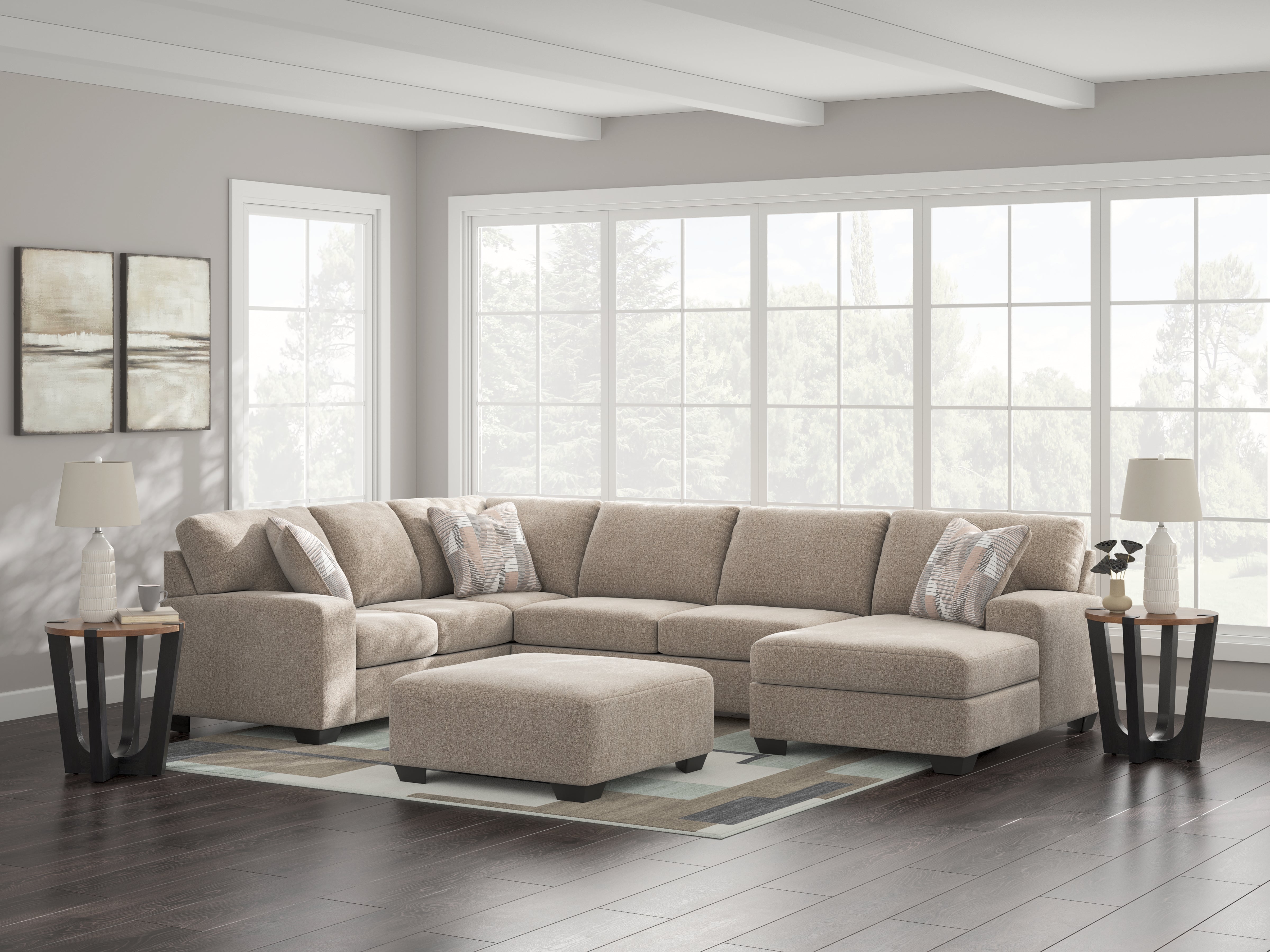 Best Furniture Outlet - Ashley Furniture - Newellen Sectional - LAF 3-Piece Sectional with Chaise / Hemp - 48404S2
