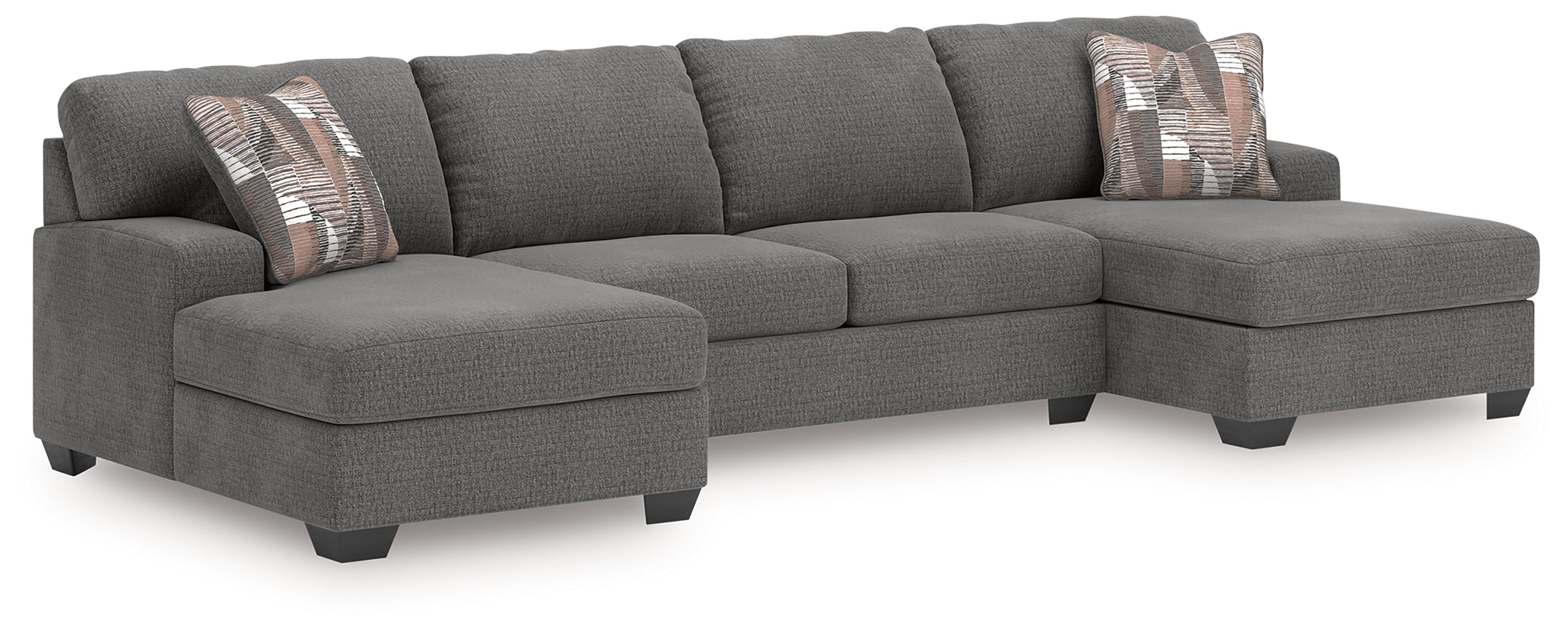 Best Furniture Outlet - Ashley Furniture - Newellen Sectional - RAF 3-Piece Sleeper Sectional with Double Chaise / Greystone - 48405S7