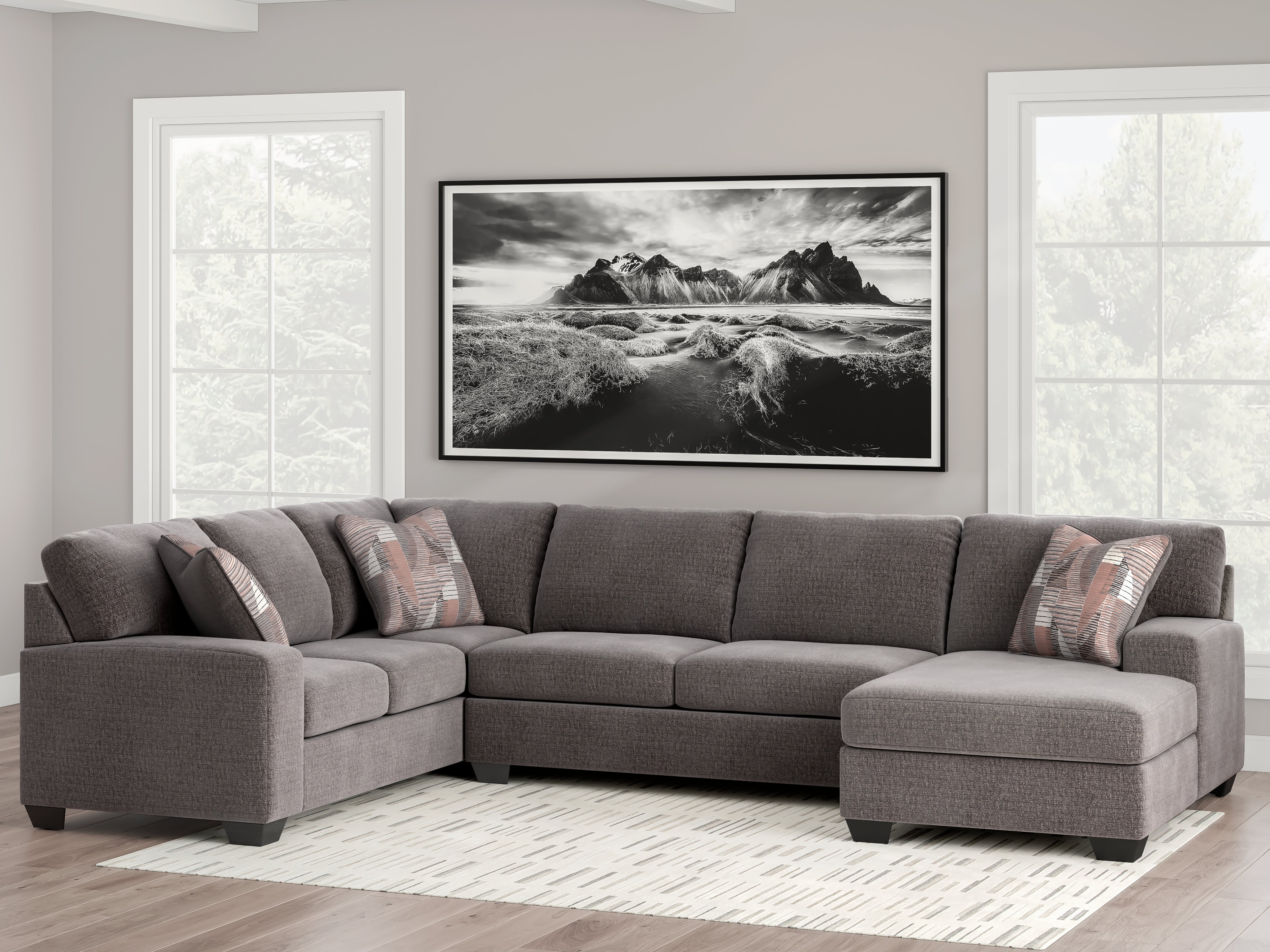 Best Furniture Outlet - Ashley Furniture - Newellen Sectional - LAF 3-Piece Sectional with Chaise / Greystone - 48405S2