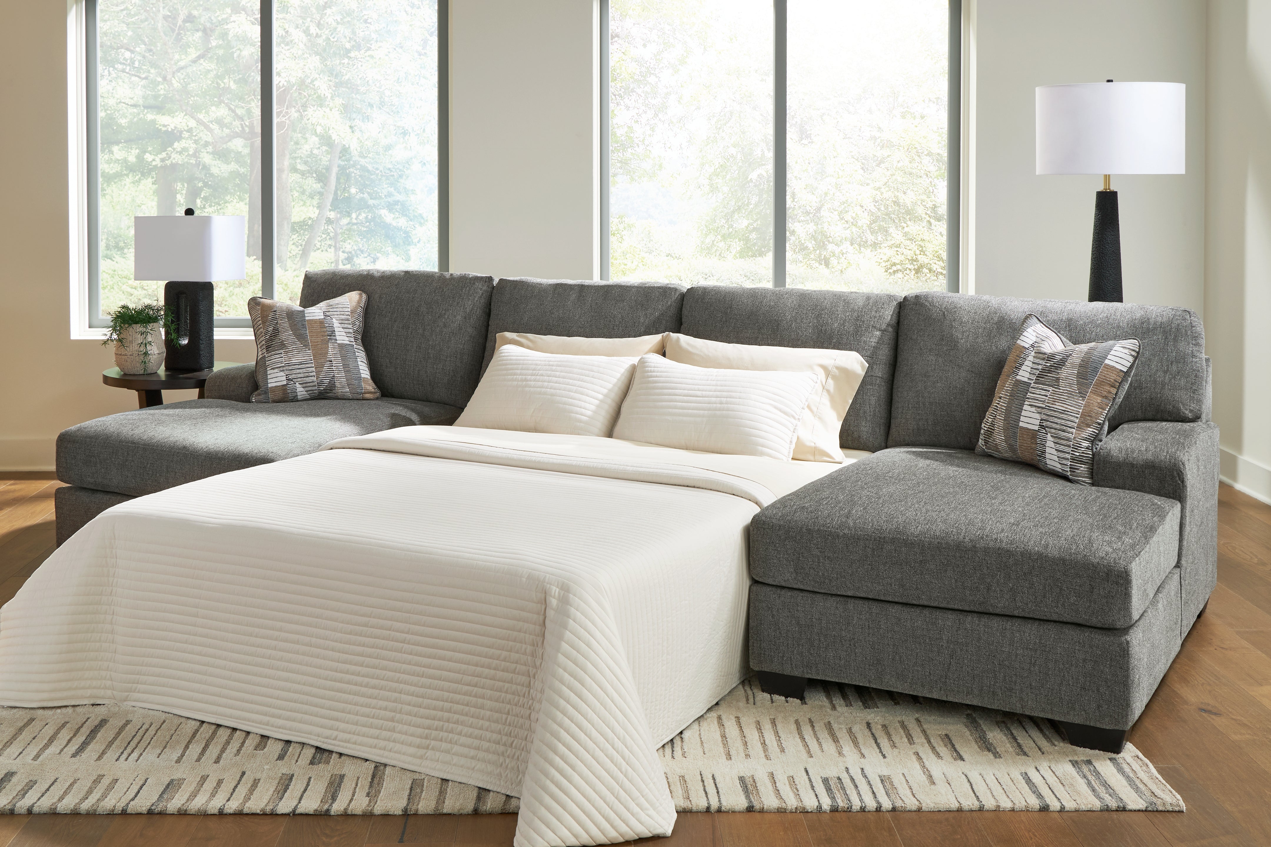 Best Furniture Outlet - Ashley Furniture - Revenna Sectional - RAF 3-Piece Sleeper Sectional with Double Chaise / Greystone - PC48405S7