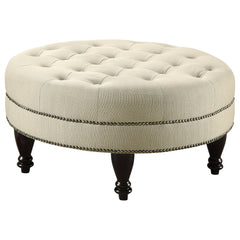Best Furniture Outlet - Coaster - Elchin Round Upholstered Tufted Ottoman Oatmeal - 500018