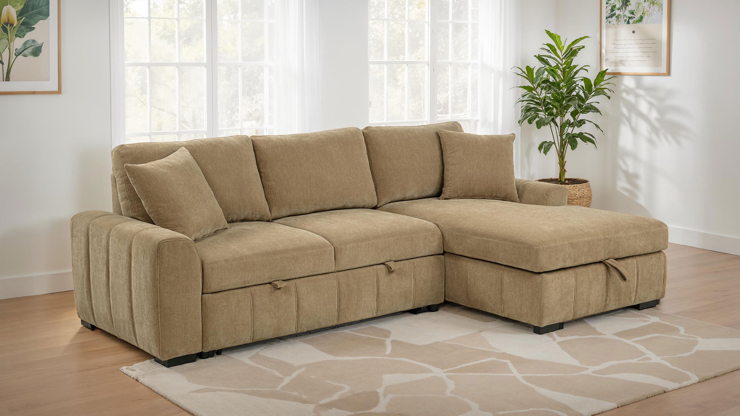 Best Furniture Outlet - Coaster - Pastrana Upholstered Sleeper Sectional Sofa RAF Chaise Camel - 500348