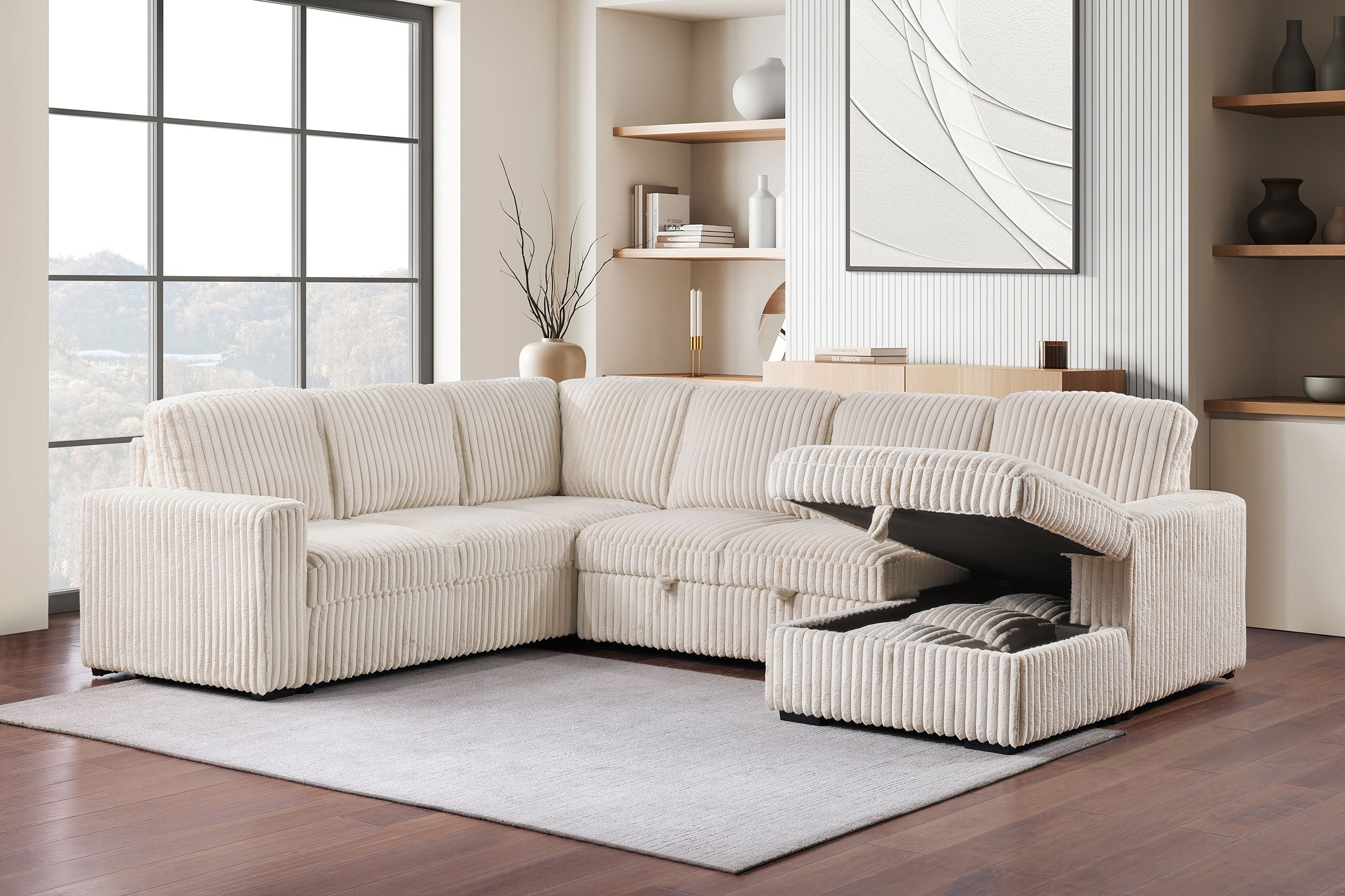 Best Furniture Outlet - Coaster - Devonshire Sleeper Sectional Sofa Storage Chaise Camel - 501205