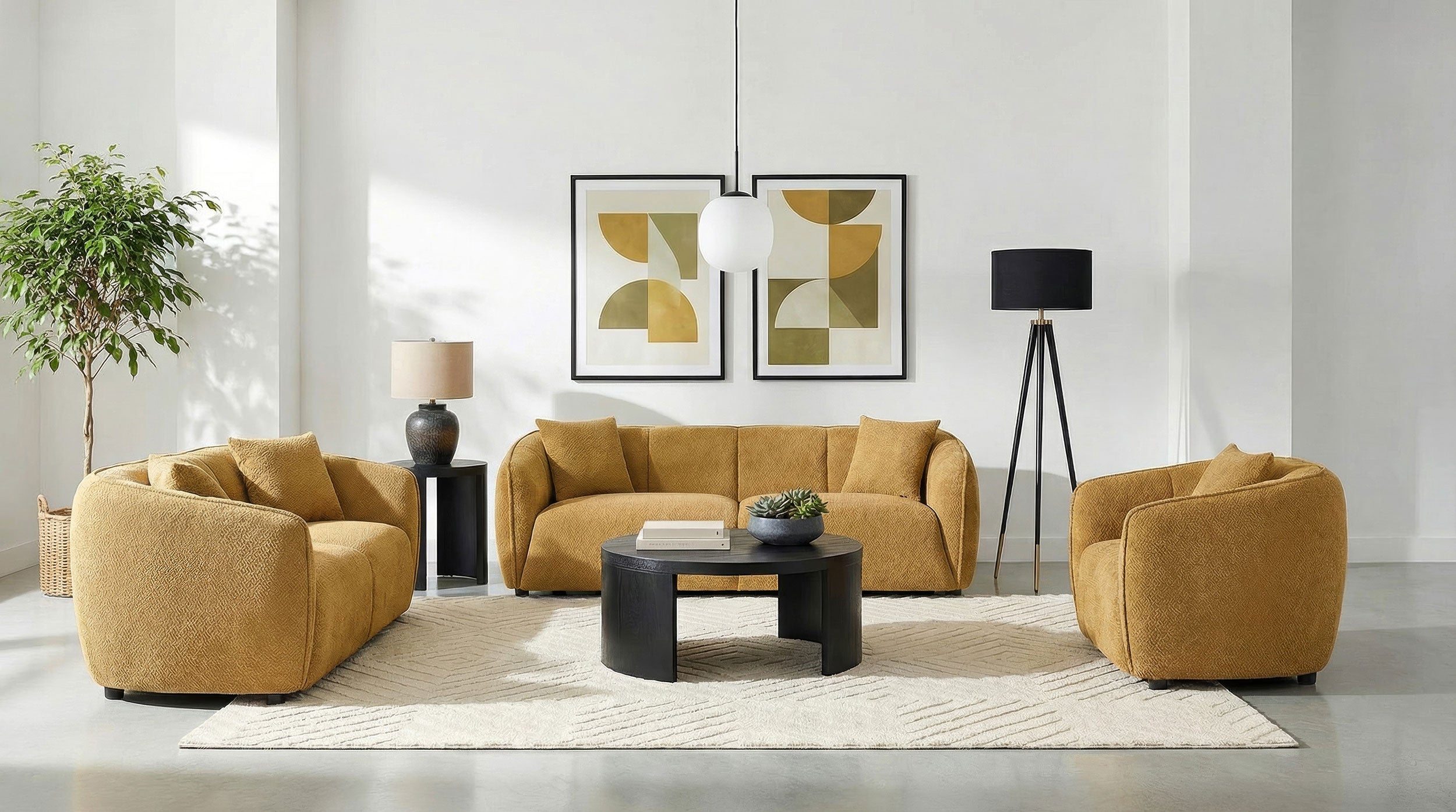 Best Furniture Outlet - Coaster - Aleisha 3-piece Fabric Upholstered Sofa Set Mustard Yellow - 503061-S3
