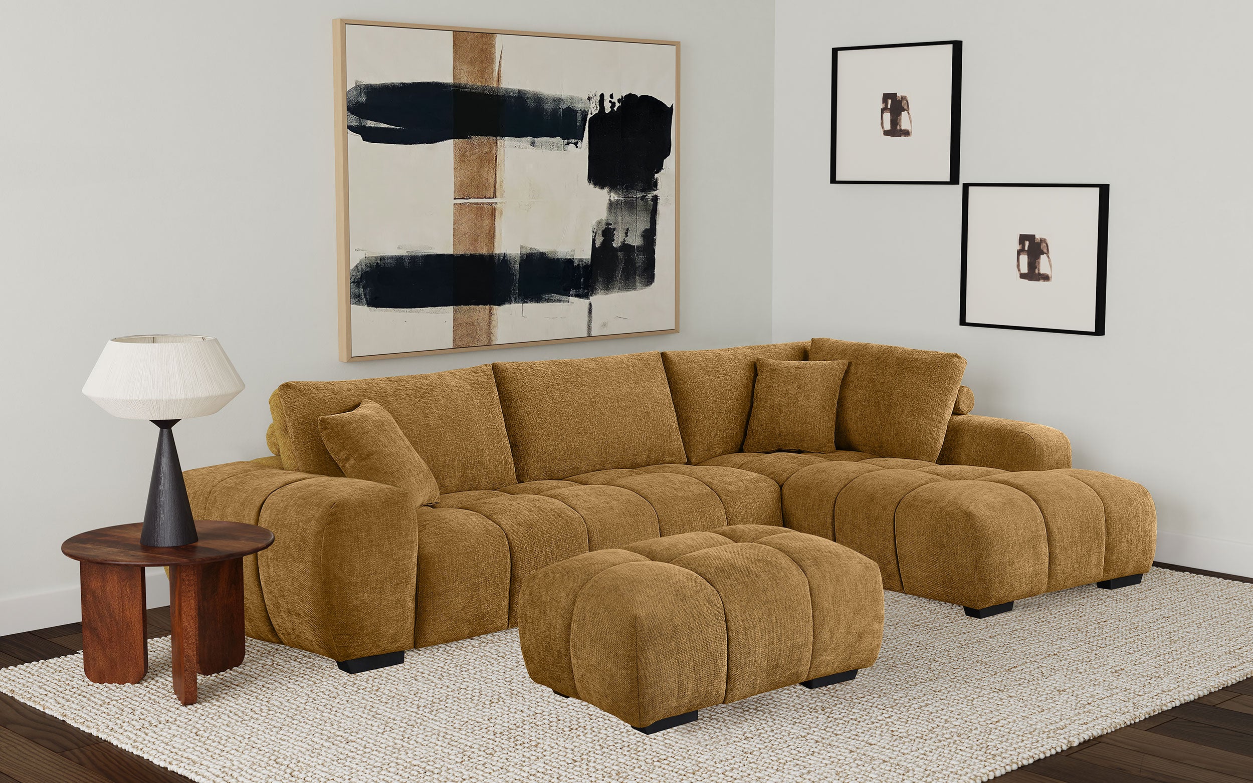 Best Furniture Outlet - Coaster - Camacho Upholstered Sectional Sofa with Ottoman Set Amber - 503985-SET