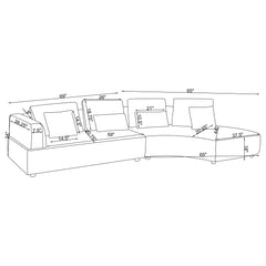 Toscano 134-inch Upholstered Sectional Sofa Grey