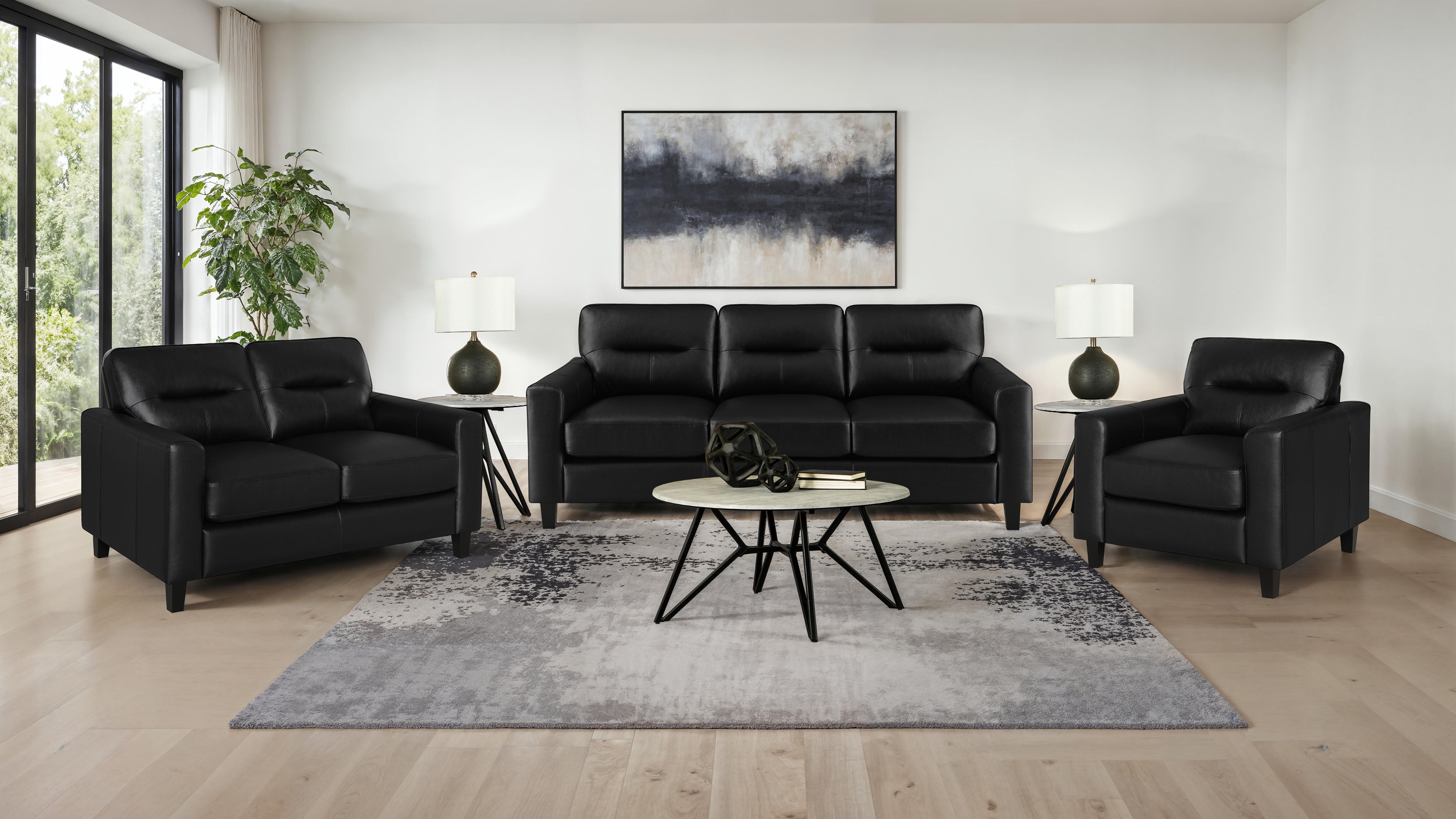 Best Furniture Outlet - Coaster - Scotland 3-piece Faux Leather Upholstered Sofa Set Black - 504664-S3