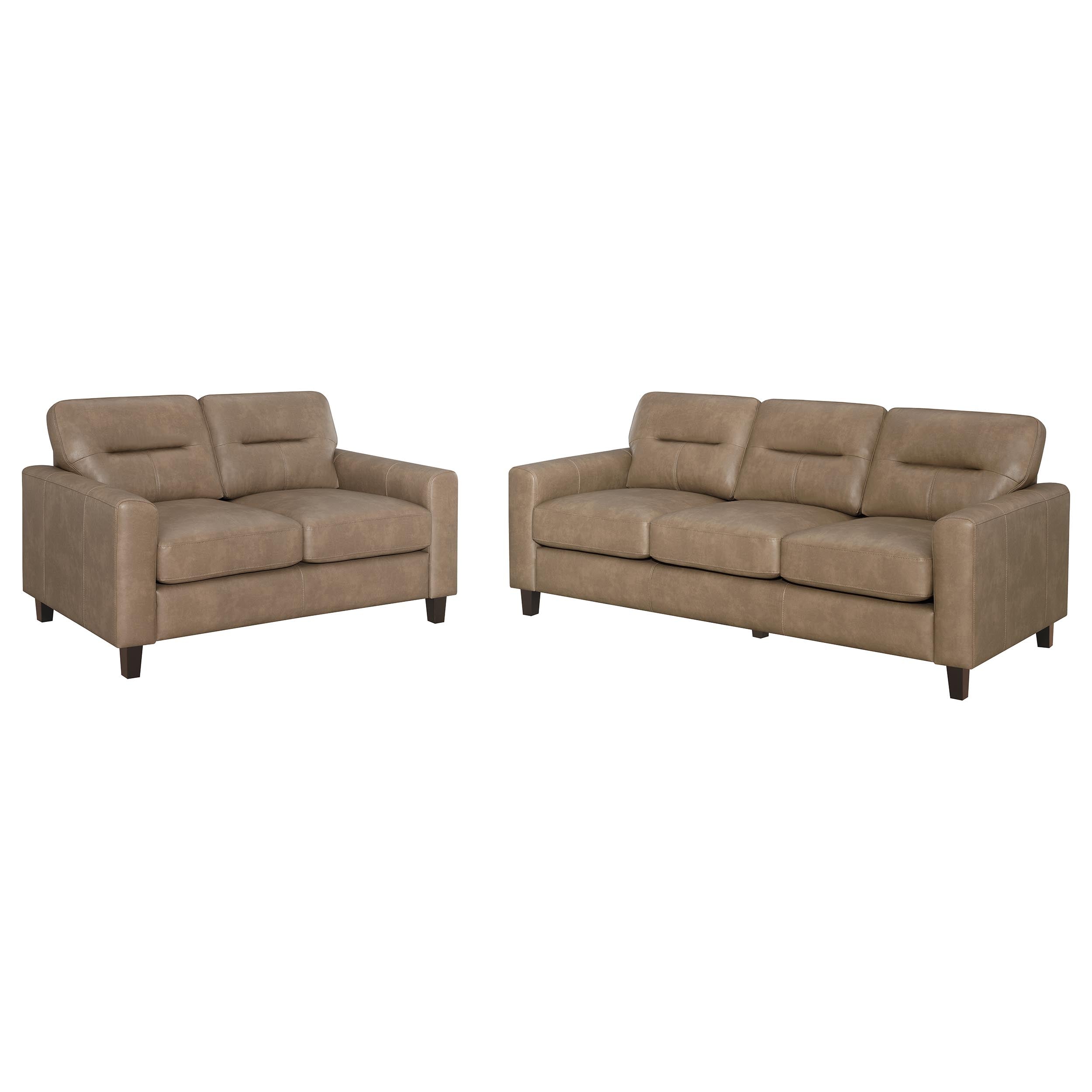 Best Furniture Outlet - Coaster - Scotland 2-piece Faux Leather Upholstered Sofa Set Brown - 504667-S2