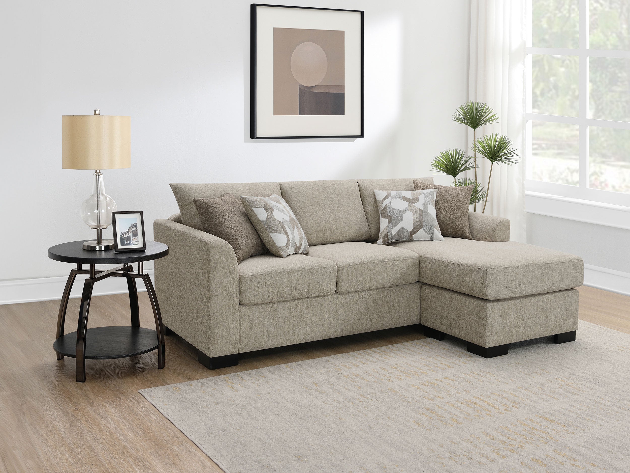 Best Furniture Outlet - Coaster - Storey Upholstered Sleeper Sectional Chaise Sofa Camel - 504778