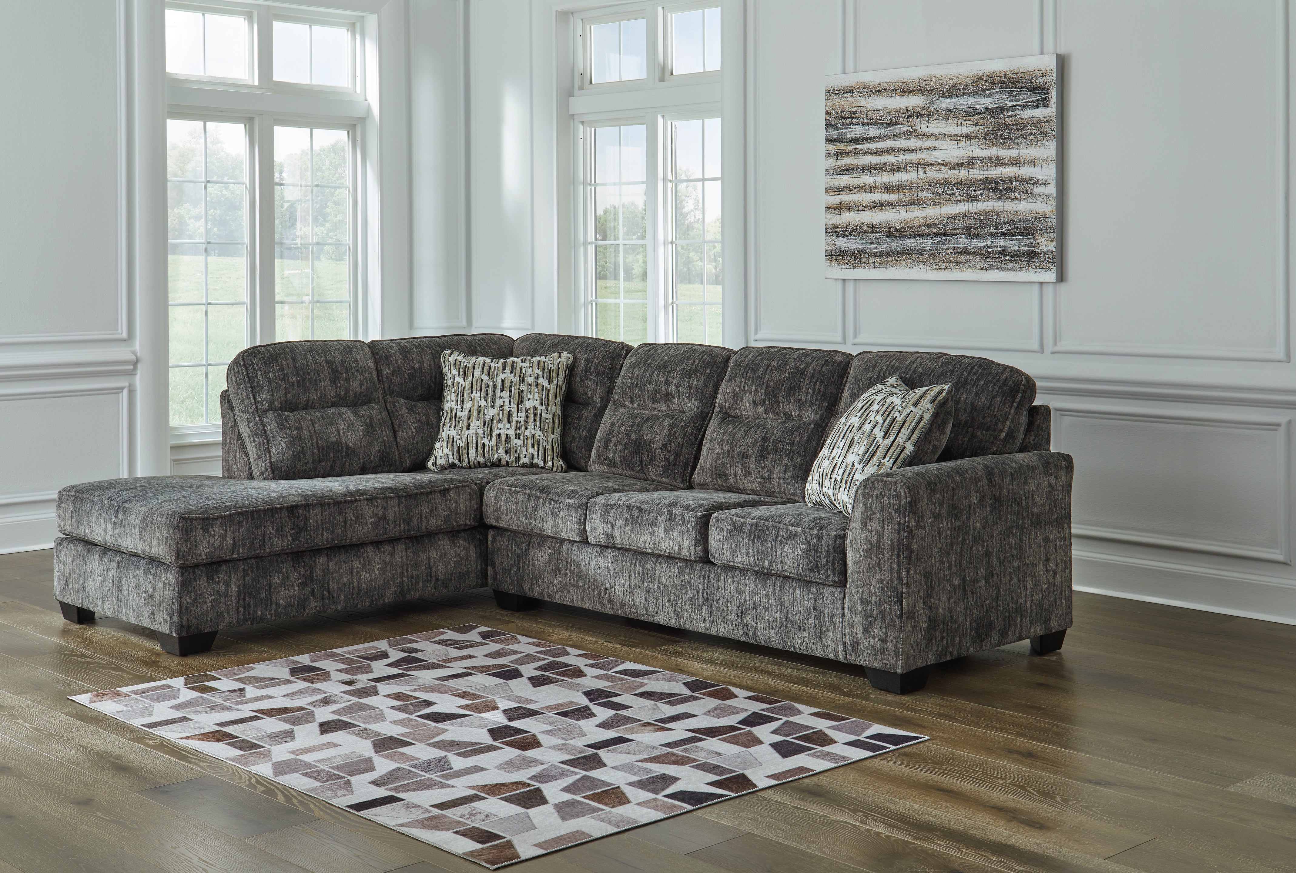Best Furniture Outlet - Ashley Furniture - Lonoke Sectional - LAF 2-Piece Sectional with Chaise / Gunmetal - 50504S2