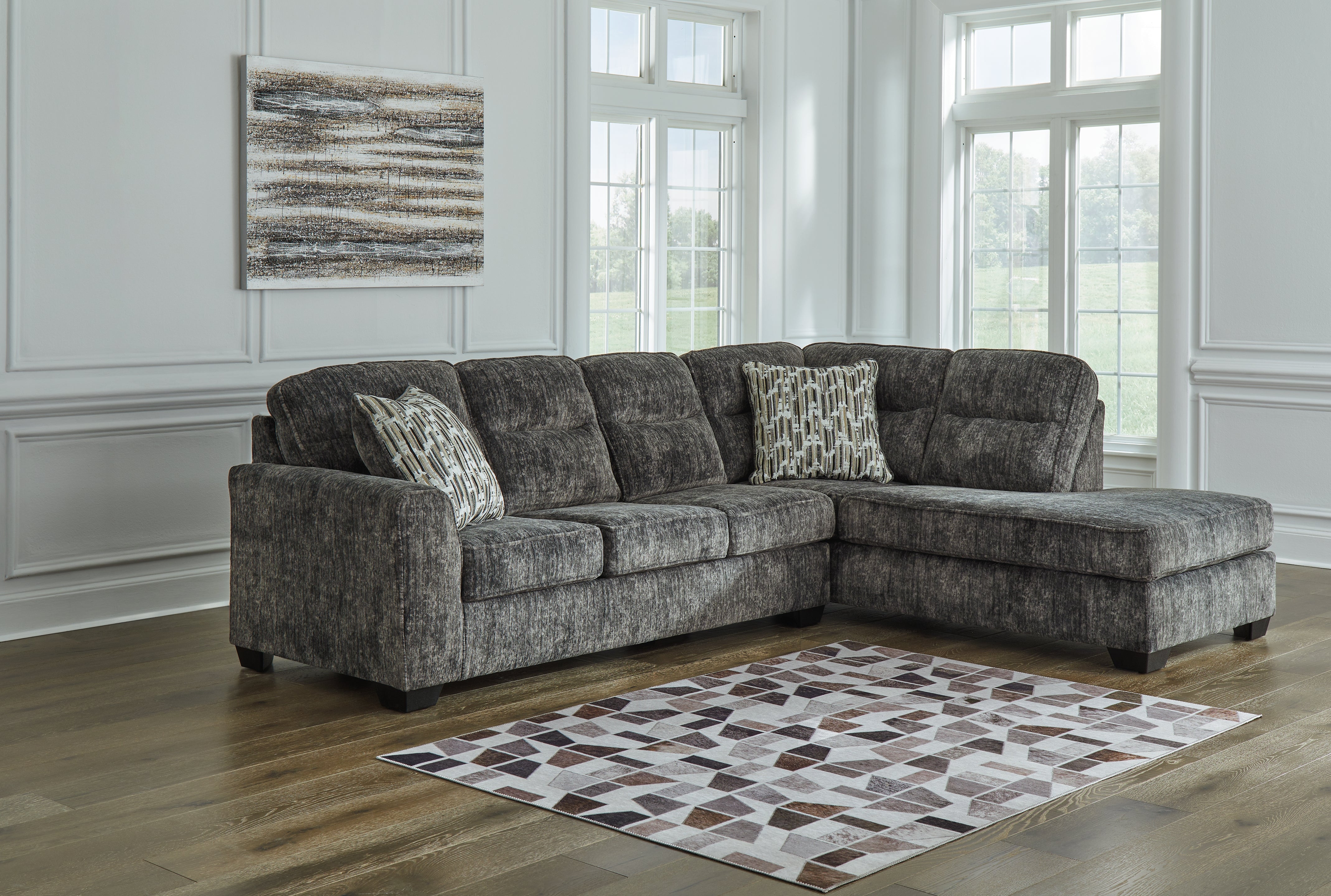 Best Furniture Outlet - Ashley Furniture - Lonoke Sectional - LAF 2-Piece Sectional with Chaise / Gunmetal - 50504S2