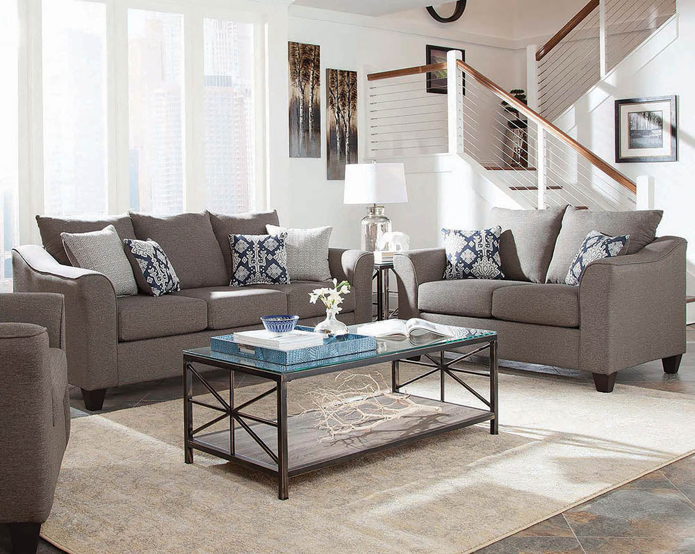 Best Furniture Outlet - Coaster - Salizar 2-piece Upholstered Flared Arm Sofa Set Grey - 506021-S2