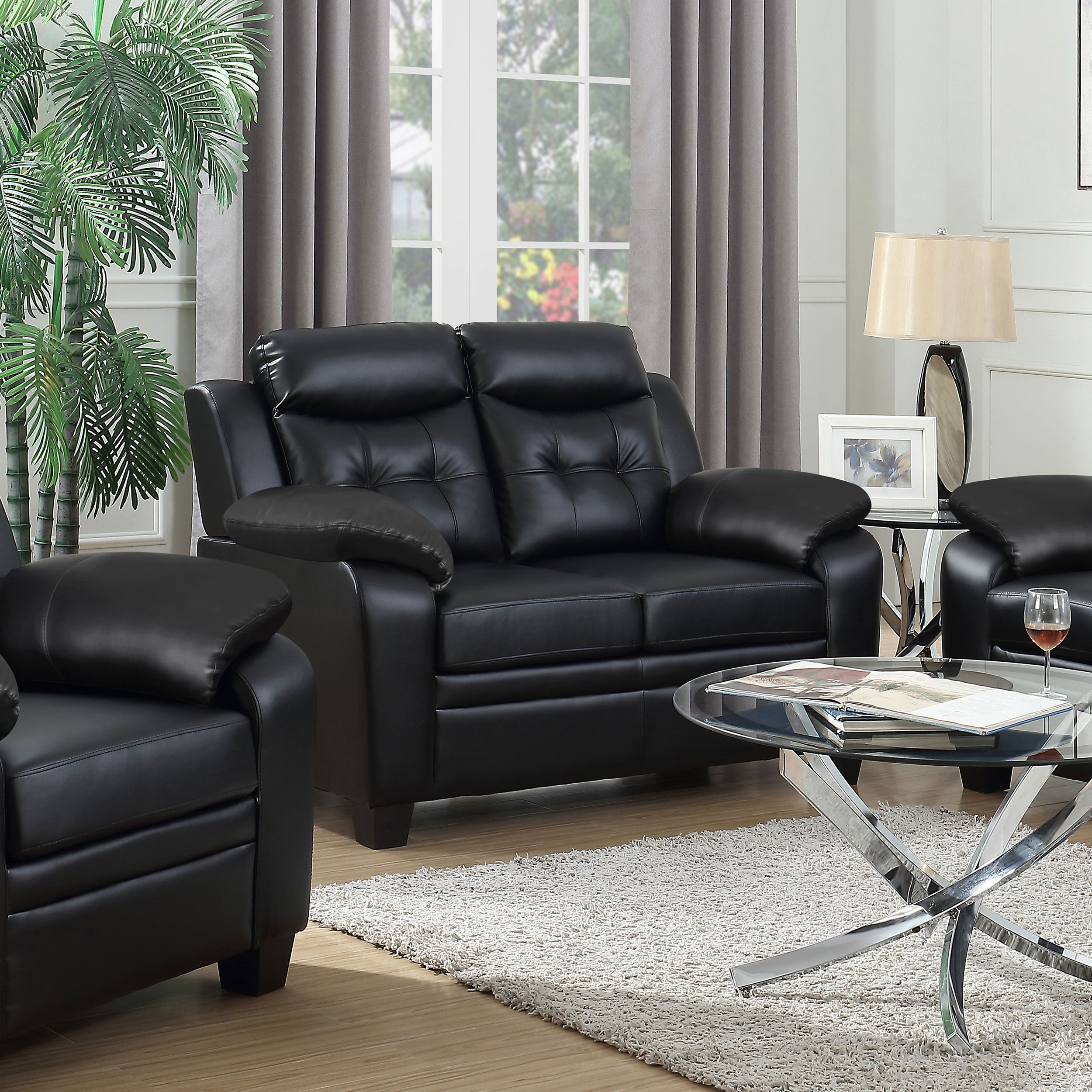 Best Furniture Outlet - Coaster - Finley Upholstered Padded Arm Tufted Loveseat Black - 506552