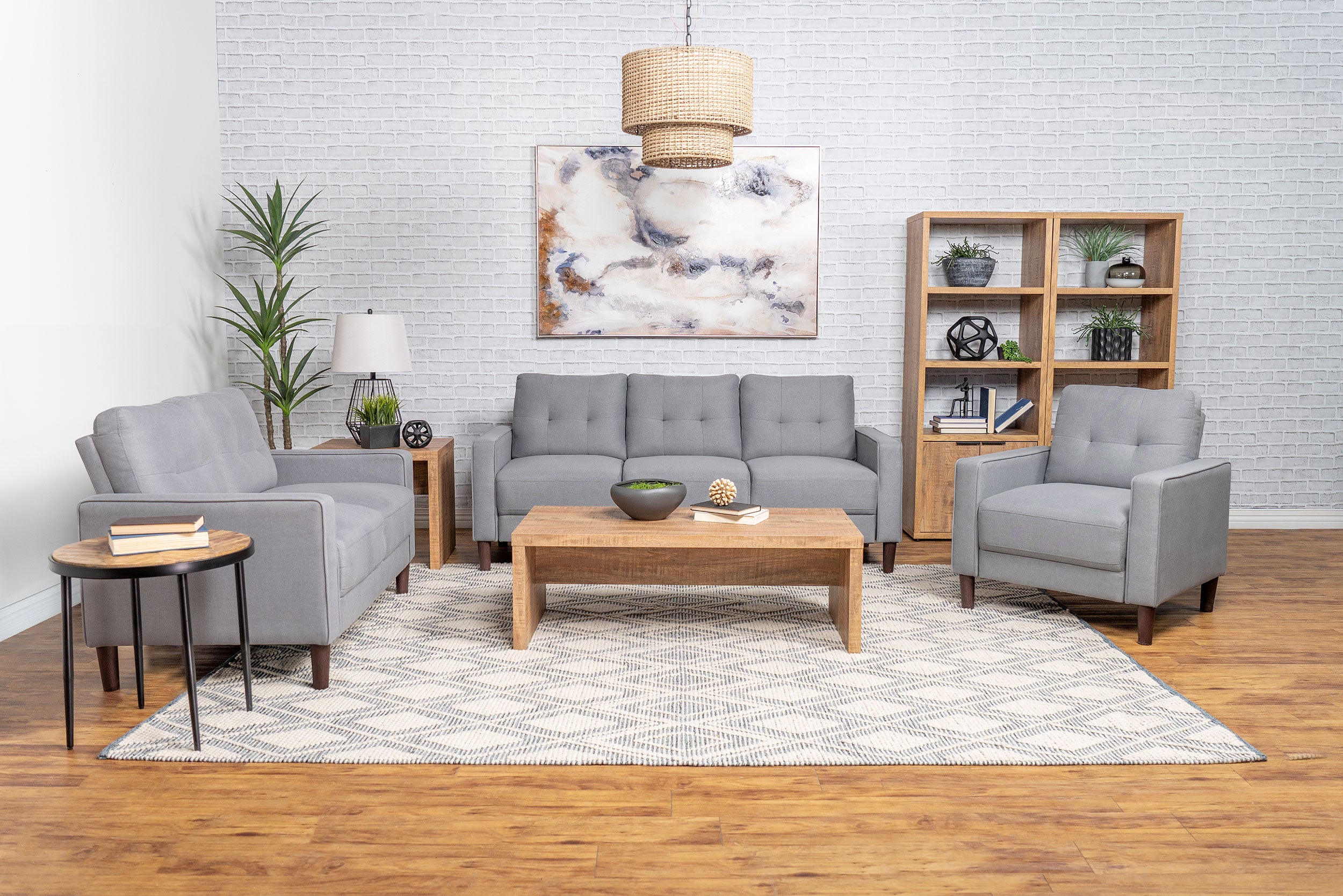 Best Furniture Outlet - Coaster - Bowen 3-piece Upholstered Track Arm Tufted Sofa Set Grey - 506781-S3
