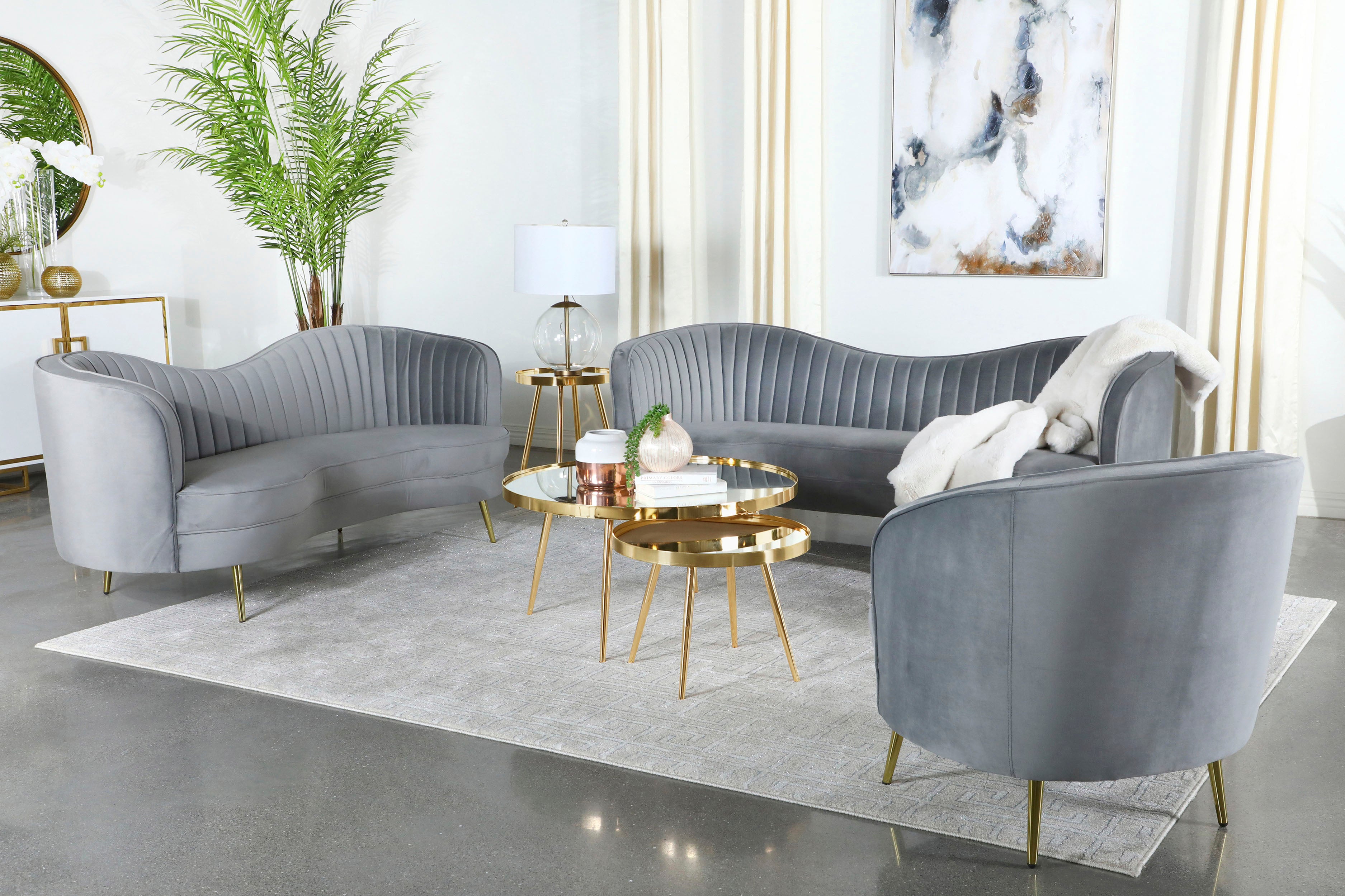 Best Furniture Outlet - Coaster - Sophia 3-piece Upholstered Channel Tufted Sofa Set Grey - 506864-S3